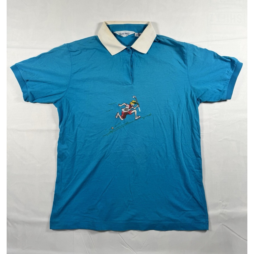 Vintage David Smith Golf Polo Shirt M Teal Embroidered Golfer 80s 90s USA Medium